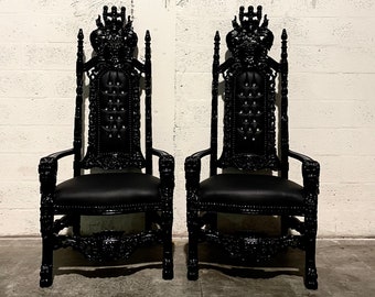 Throne Chair King Chair Black Lacquer Black Leather Chair Tufted