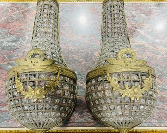 French Sconces French Basket Sconces LARGE 27.5 "H Bowl Basket Garland Sconces Interior Design Large Sconces French Empire Wall Sconces