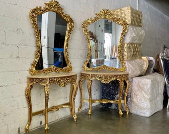 French Console French Table Mirror 88"H x 43"W Baroque Furniture Rococo Table French Furniture Baroque Console Marble Table Interior Design