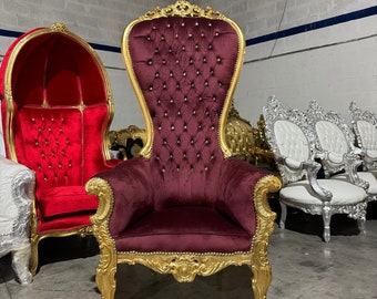 Gold Throne Chair Burgundy Velvet Chair *1 Left In Stock* French Tufted Chair Throne Tufted Gold Frame Throne Chair Rococo Interior Design