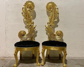 Italian Baroque Throne Chair *2 in Stock* High Back Reproduction Gold Black Velvet Chair French Furniture French Chair Rococo Furniture