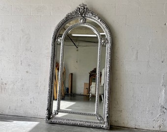 French Mirror Silver Vintage Mirror French Furniture 87"H x 46"W Floor Mirror Rococo Baroque Furniture Silver Vintage Mirror