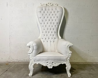 White Throne Chair White Leather Chair *2 Available French Tufted Chair Throne Chair Tufted White Frame Throne Chair Rococo Interior Design