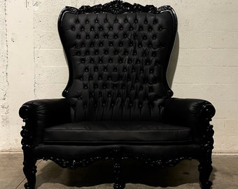 Black Throne Chair Double Throne 2 Seater Black Leather Chair *1 Left* French Tufted Chair Throne Chair Tufted Black Frame Rococo