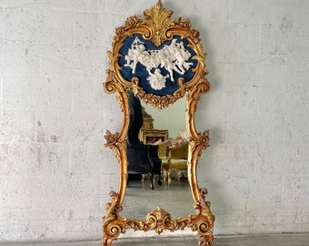 Baroque Mirror *2 Pieces in Stock* Blue Antique Mirror Rococo Gold Leaf Vintage Mirror French Mirror Floor Mirror Interior Design