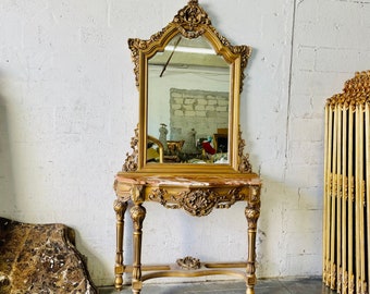 French Console French Table Mirror 88"H x 48"W Baroque Furniture Rococo Table French Furniture Baroque Console Marble Table Interior Design