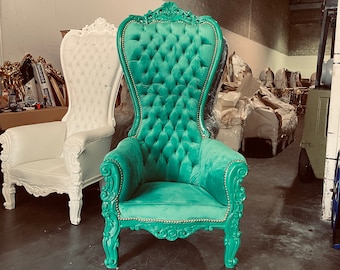 Green Throne Chair Green Velvet Chair *2 LEFT* French Chair Throne Green Velvet Chair Tufted Gold Throne Chair Rococo Vintage Chair