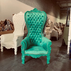 Green Throne Chair Green Velvet Chair *2 LEFT* French Chair Throne Green Velvet Chair Tufted Gold Throne Chair Rococo Vintage Chair
