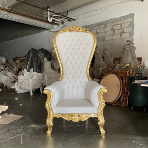White Throne Chair White Leather Chair 2 LEFT French Chair Throne White Leather Chair Tufted Gold Throne Chair Rococo image 1