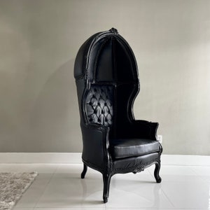 French Balloon Chair Throne Chair *2 Available* Black Leather Canopy Chair Black Chair Tufted French Interior Design