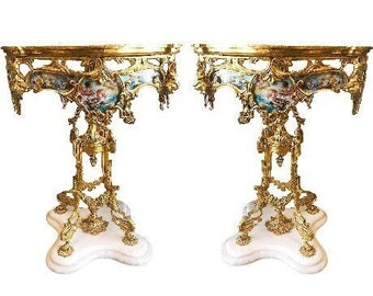 Set Side Table Marble Topped Baroque Golden Antique table Gothic furniture Antique furniture French antiques Gold 24k furniture