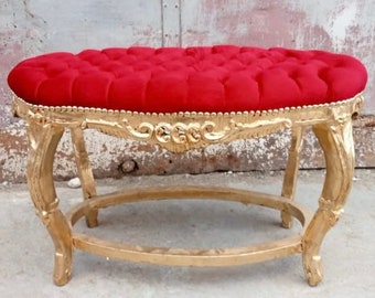 French Bench Vintage Coffee Table Interior Design Gold Leaf Hand Carved Wood Frame Vintage Furniture Vintage