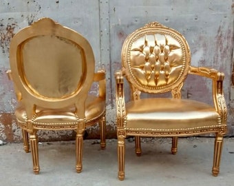 French Chair Gold 24K Vintage Furniture Rococo Chair Baroque Interior Design French Tufted Chair