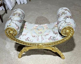 French Small Settee Bench Vintage Gold Leaf Frame Vintage furniture Vintage french bench Furniture Chair