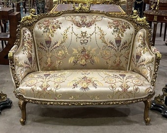 French Vintage Beige Sofa French Settee  Baroque Furniture Rococo 24k gold New padding Interior Design Vintage