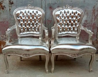 French Chair Silver Leaf Vintage Furniture Rococo Chair Baroque Interior Design French Tufted Chair