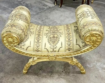 French Small Settee Bench Vintage Gold Leaf Frame Vintage furniture Vintage french bench Furniture Chair