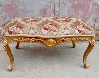 French Bench Vintage Coffee Table Interior Design Gold Leaf Hand Carved Wood Frame Vintage Furniture Vintage