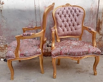 French Chair Gold 24K Vintage Furniture Rococo Chair Baroque Interior Design French Tufted Chair