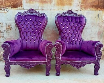 Purple Midsize Throne Chair Purple Velvet *2 IN STOCK* French Throne Chair Throne Purple Velvet Tufted Purple Throne Chair Rococo Vintage