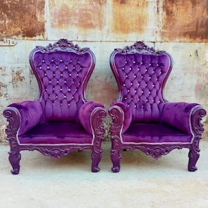 Purple Midsize Throne Chair Purple Velvet *2 IN STOCK* French Throne Chair Throne Purple Velvet Tufted Purple Throne Chair Rococo Vintage