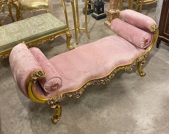 Baroque Style Light Pink Velvet Tufted Bench *Only one available* Furniture