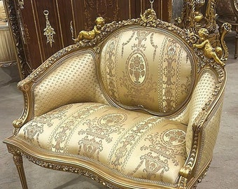 Big Gold Chair Rococo Style Vintage 24k Gold Chair Bench Gold Chair Vintage Furniture Antique Baroque Furniture Rococo Interior Design