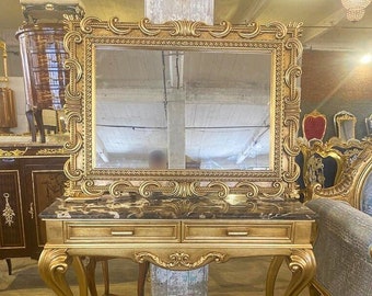 24k Gold Console *Only one available* French Table Marble Baroque Furniture Rococo French Louis XVI Style