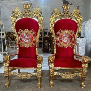 Big Red Velvet Throne Chair Vintage Furniture Big Chair Vintage 24k Gold Chair Gold Chair Vintage Furniture Antique Baroque Furniture Rococo