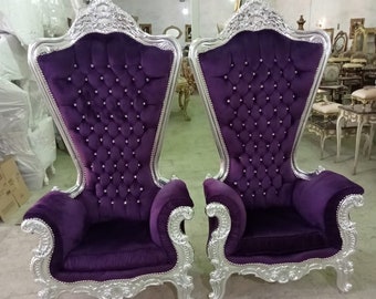 Silver Throne Chair Purple Velvet Chair *2 LEFT* French Chair Throne Tufted Silver Throne Chair Rococo Vintage Chair Event Rentals Thrones