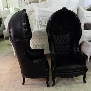 French Balloon Chair Throne Chair 2 Available Black Leather Canopy