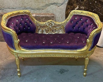 French Purple Bench French Small Settee Vintage Bench Vintage Furniture Antique Baroque Furniture Rococo Interior Design Vintage Chair