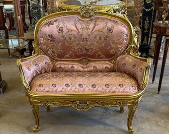 Vintage Furniture Big Pink Chair Vintage 24k Gold Chair Bench Gold Chair Vintage Furniture Antique Baroque Furniture Rococo Interior Design