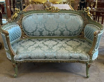 French Settee Furniture Sofa Vintage Furniture Vintage Settee Antique Baroque Furniture Rococo Interior Design 24k glod