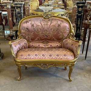 Vintage Furniture Big Pink Chair Vintage 24k Gold Chair Bench Gold Chair Vintage Furniture Antique Baroque Furniture Rococo Interior Design