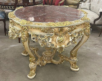 Heavy Dinning Table Louis XIV Style Gold Leaf Antique Furniture 24K Gold Rococo Baroque