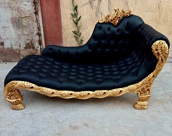 Rococo Chaise Lounge Vintage Settee French Furniture Vintage Baroque Settee Interior Designer Tufted Settee Leather French Sofa