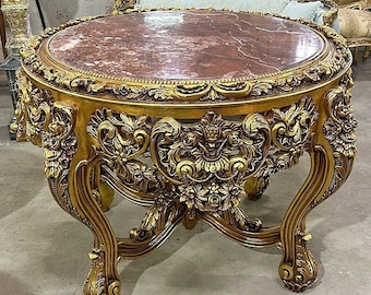 Louis XIV Style Gold Leaf Center Table Antique Furniture 24K Gold Rococo Baroque