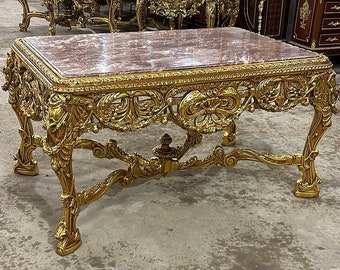 French Gold Table Marble Antique table Gothic furniture Antique furniture French antiques Gold 24k furniture