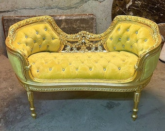 French Yellow Bench French Small Settee Vintage Bench Vintage Furniture Antique Baroque Furniture Rococo Interior Design Vintage Chair