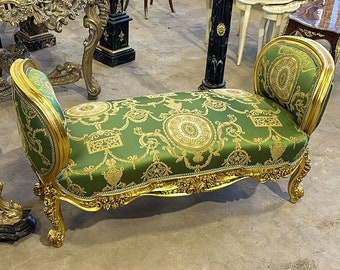 Marquis French Green Tufted Bench *Only one available* Vintage Chair Vintage Furniture Gold Frame Rococo Interior Design