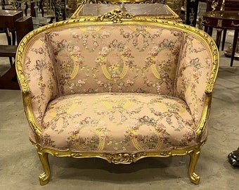 French Vintage Pink Sofa French Settee  Baroque Furniture Rococo 24k gold New padding Interior Design Vintage