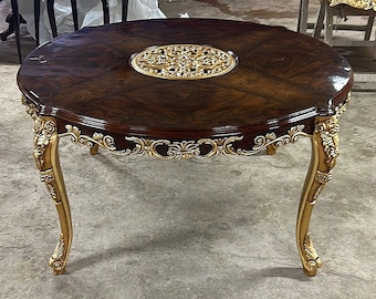 Copper Dining Table Round With Gold Details Antique Louis VXI Style Furniture