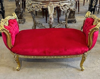 Marquis French Red Tufted Bench *Only one available* Vintage Chair Vintage Furniture Gold Frame Rococo Interior Design