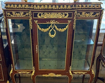 French Antique Vitrine *Only one available* Gold Gabinet French Louis XVI Style  French Cabinet French Curio Antique Curio