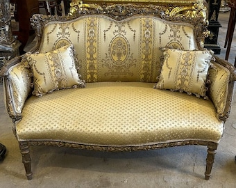 Vintage Antique Furniture Sofa French Gold Settee  Baroque Furniture Rococo 24k gold New padding Interior Design Vintage