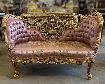 French Settee Bench Pink Vintage 24k Gold Vintage Furniture Vintage  Settee Vintage Sofa