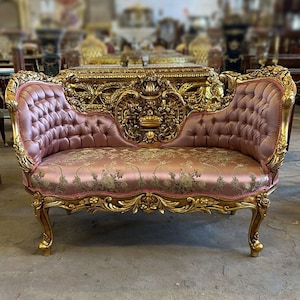 French Settee Bench Pink Vintage 24k Gold Vintage Furniture Vintage  Settee Vintage Sofa