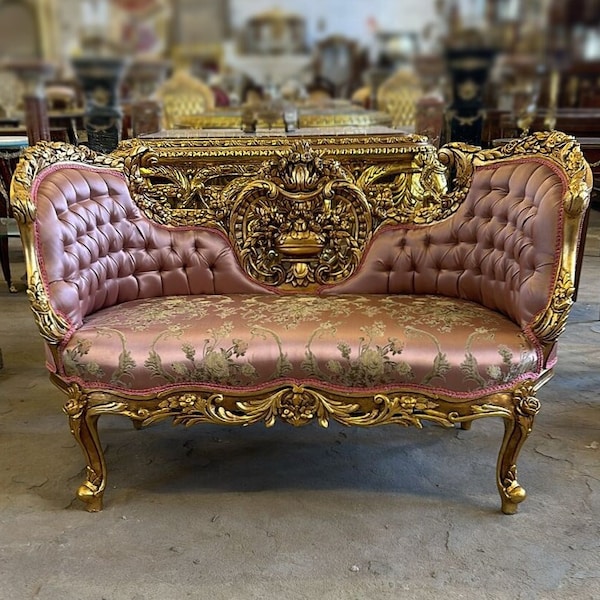 French Settee Bench Pink Vintage 24k Gold Vintage Furniture Vintage  Settee Vintage Sofa