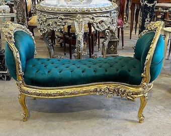 Marquis French Tufted Bench *Only one available* Vintage Chair Vintage Furniture Gold Frame Rococo Interior Design